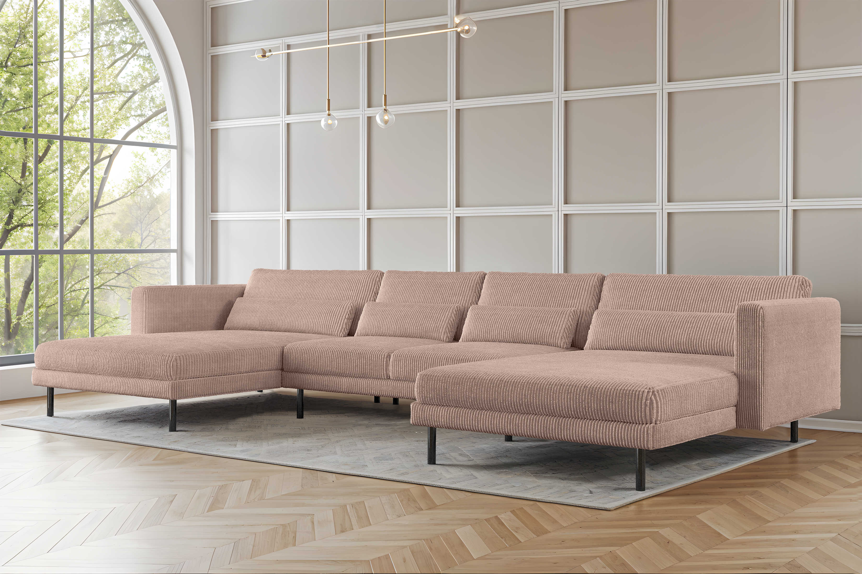 Modulares Ecksofa DANI U in U-Form aus Cordstoff POSO – großes Familiensofa für modernes Wohnzimmer, Poso 52